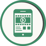 Green icon of an phone with a webpage open showing a video, text, and images