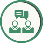 Green icon of two people with text bubbles above their head